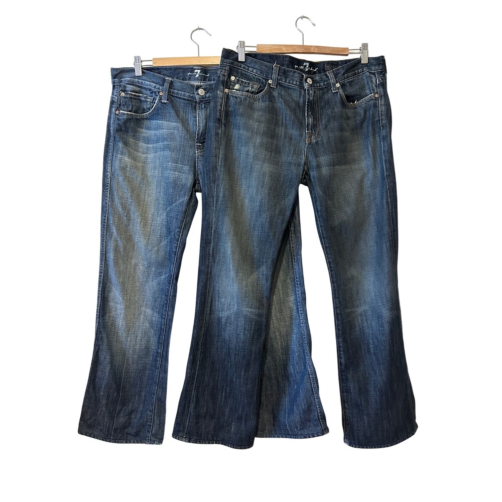 Vintage 7 For All Mankind Jeans Bundle Sz 33 Blue Bootcut A Pocket Denim 2 Pairs